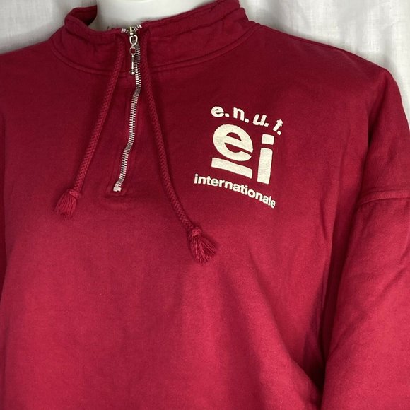 Vintage 90s ENUF Internationale Oversized 1/4 Zip Sweatshirt Red Large Puffy - Picture 2 of 8